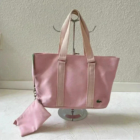 Lacoste Handbags - Lacoste PVC Tote Bag Baby Pink Canvas Handles Y2K Shoulder Bag Matching Wallet
